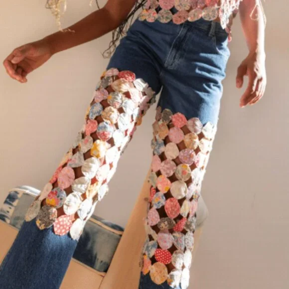 The Series New York Vintage Patchwork Quilted Pants Jeans Denim 30 Hi Rise Vtg - Picture 2 of 15